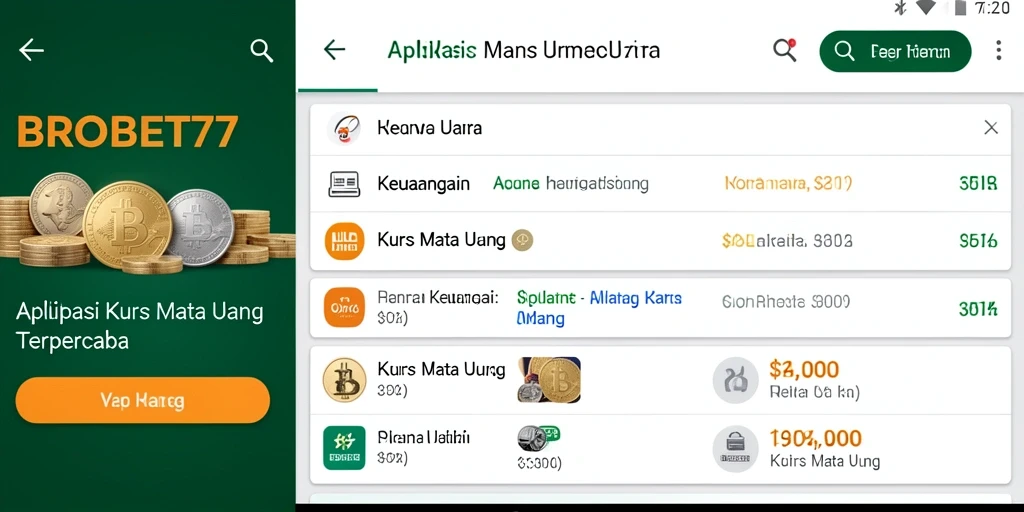 Antarmuka aplikasi BROBET77 menampilkan kurs mata uang secara jelas dan informatif.