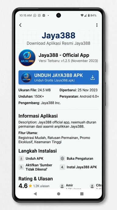 Tampilan halaman APK jaya388