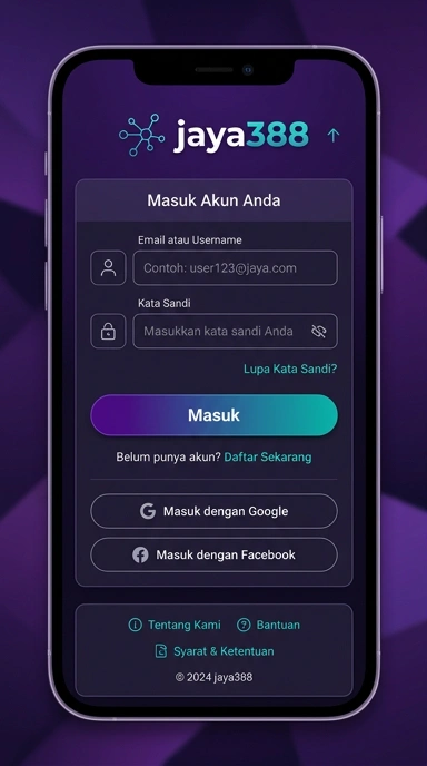Tampilan halaman login jaya388